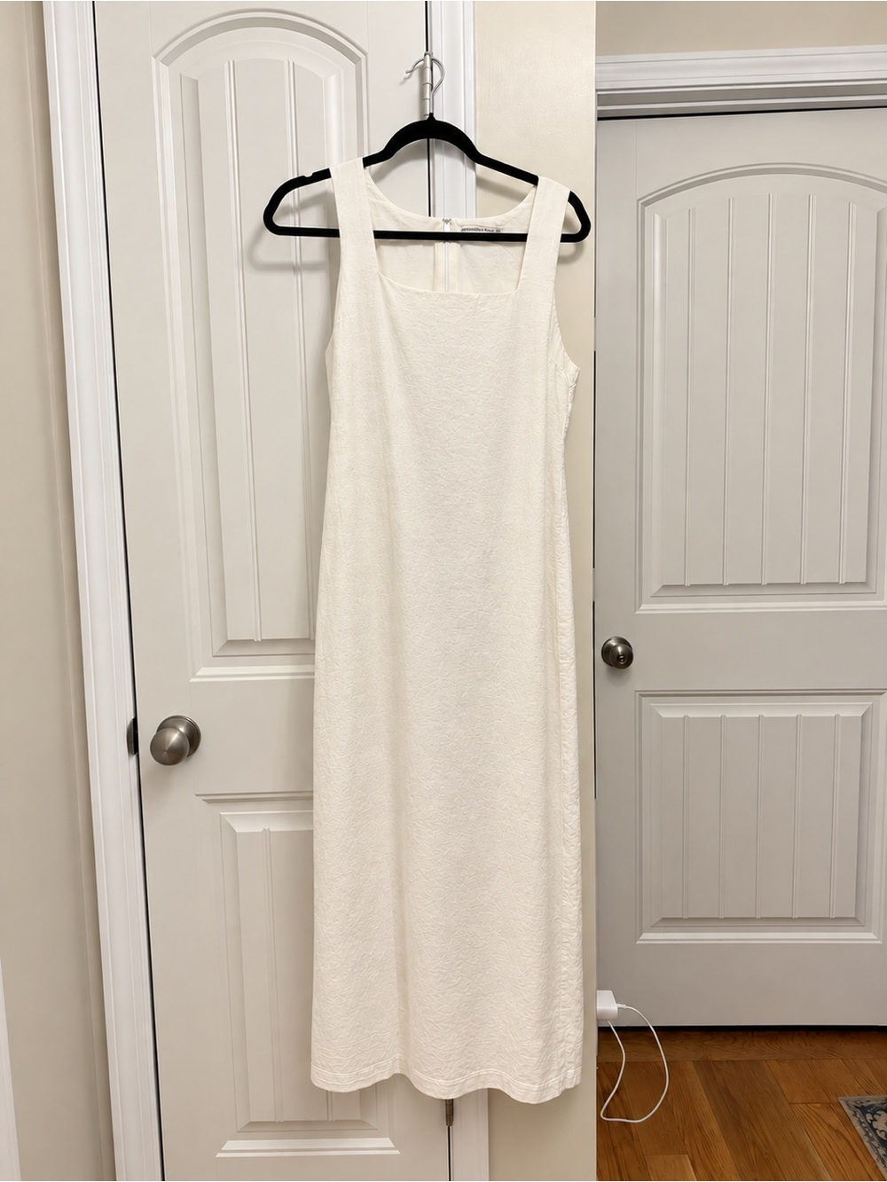 Abercrombie & Fitch Cream Textured Square-Neck Midi Dress